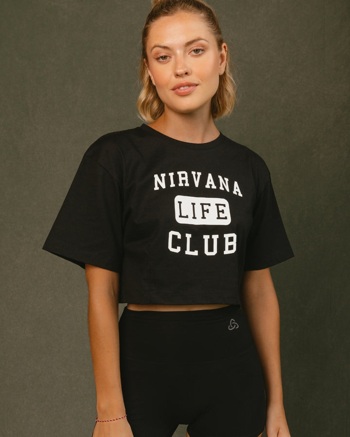 Crop Darted Tee Varsity Print